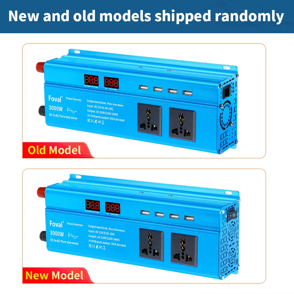 Pure Sine Wave 1000W 1500W 2200W 2600W DC 12V to AC 220V Car Power Inverter Adapter Converter with 3.1A Dual USB Eu/Universal